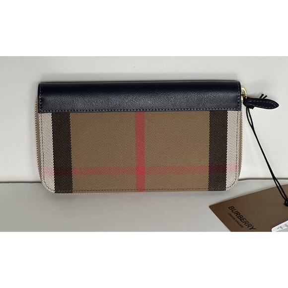 Burberry Zip Around Wallet Dark Canvas Blue 80845161 NWT $630 - Picture 2 of 15